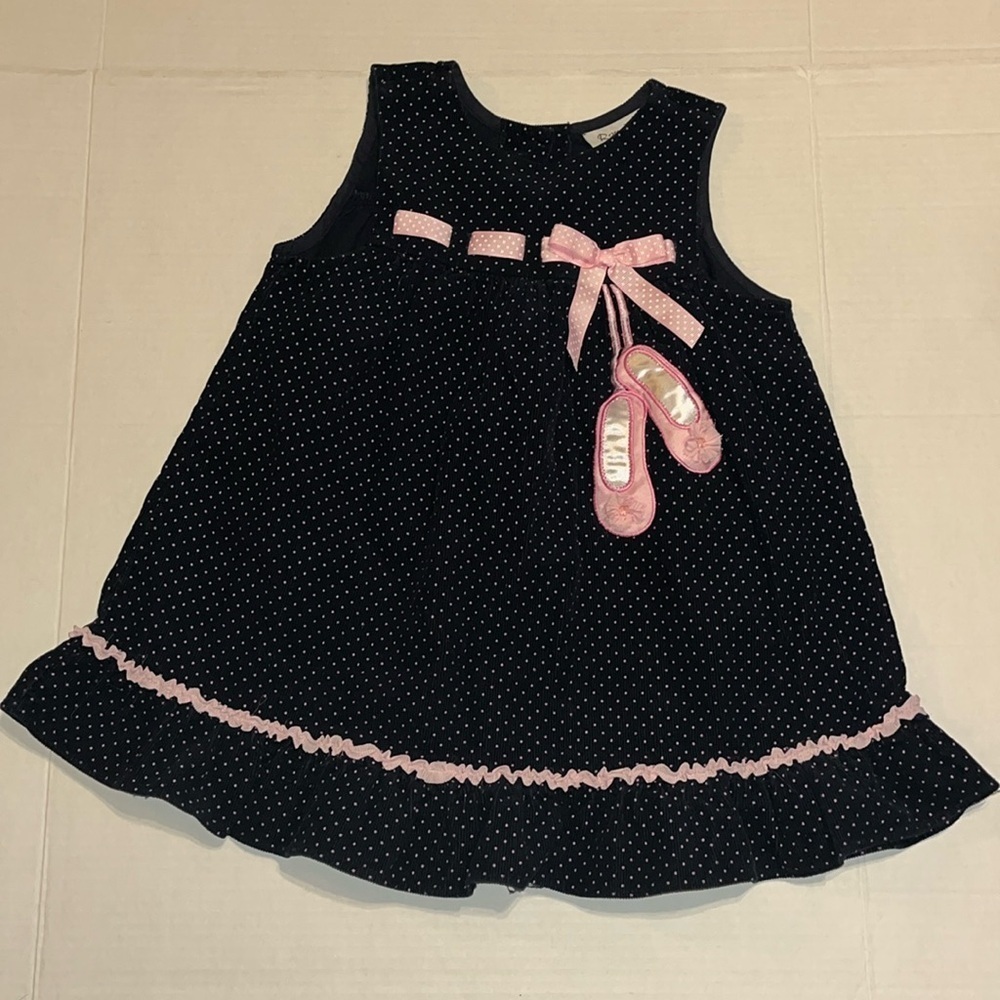 VTG-Rare, Too!-4T-navy blue, pink,white-ruffle, bottom, ballet, corduroy dress.